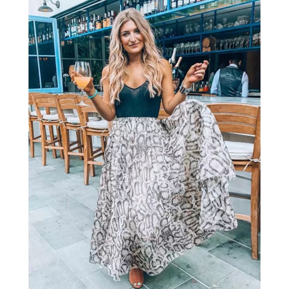 Snakeskin Animal Print Chiffon Sheer Maxi Skirt - Picture 5 of 10